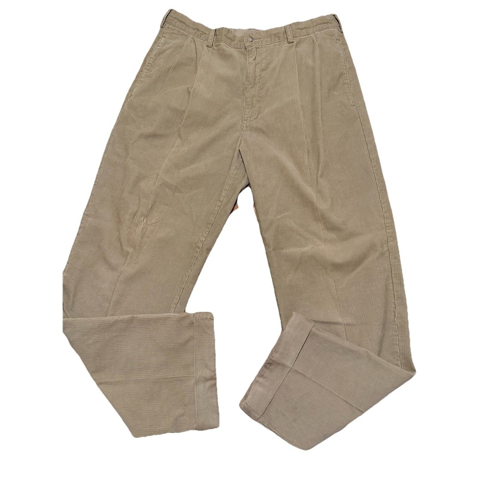 VTG Polo Ralph Lauren Hammond Pant Khaki Corduroy Pleated Cuffed Mens 36x32